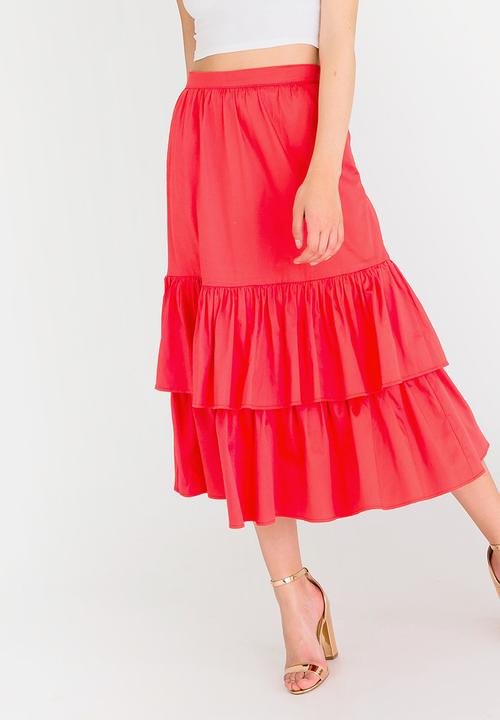 STYLE REPUBLIC - Frill Midi Skirt Coral