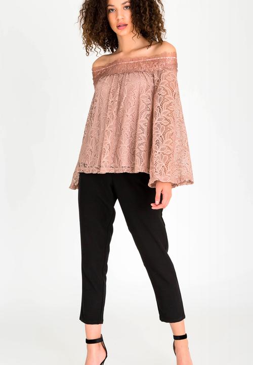 edit - Lace Bardot Blouse Pale Pink