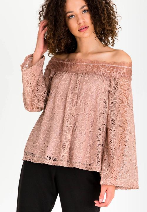 edit - Lace Bardot Blouse Pale Pink