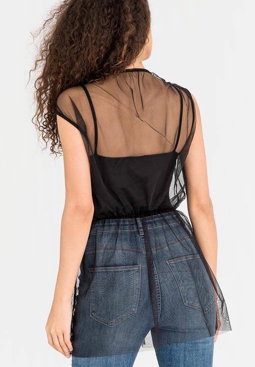 STYLE REPUBLIC - Mesh Overlay Bodysuit Black