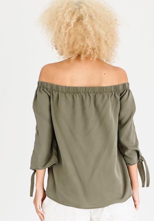 ONLY - India Off-the-shoulder Top Khaki Green