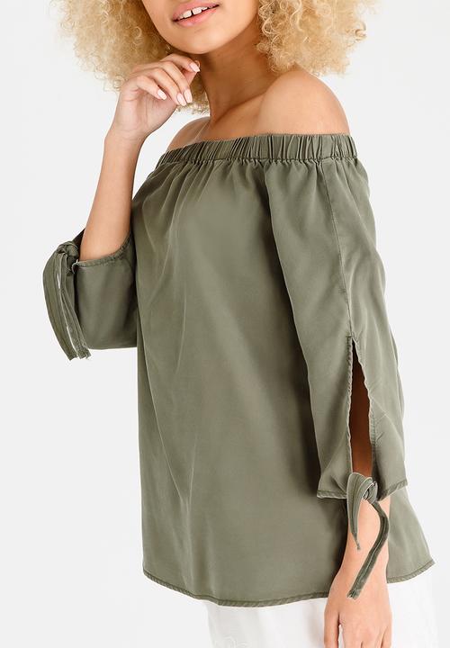 ONLY - India Off-the-shoulder Top Khaki Green