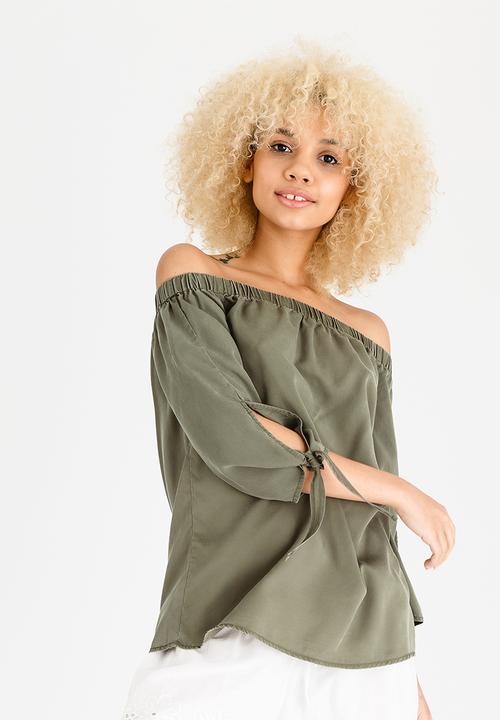 ONLY - India Off-the-shoulder Top Khaki Green