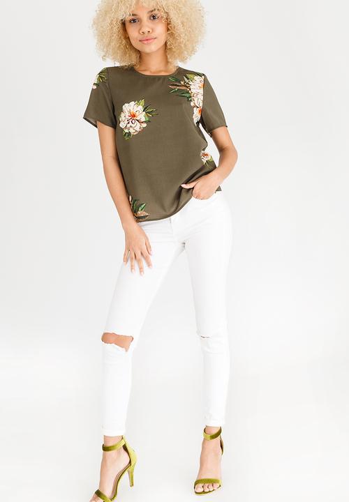 ONLY - Julie Short Sleeve Top Khaki Green