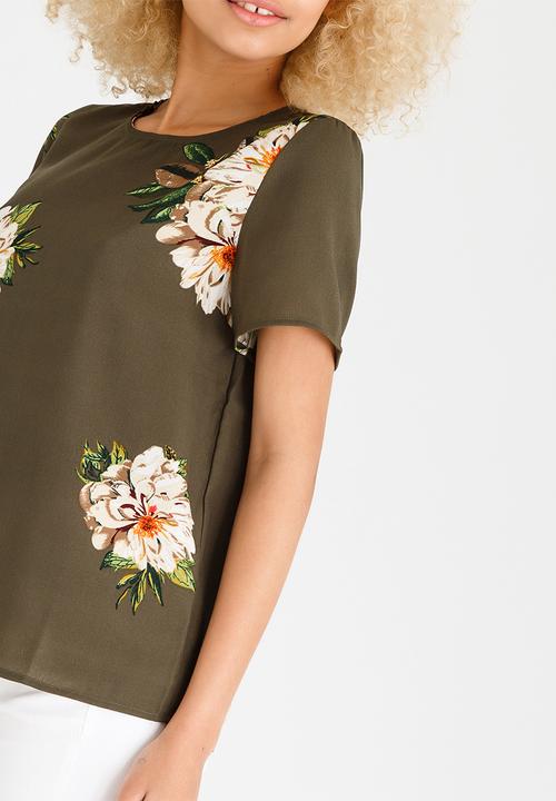 ONLY - Julie Short Sleeve Top Khaki Green