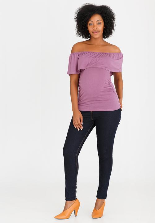 edit Maternity - Off-Shoulder Frill Top Pale Purple