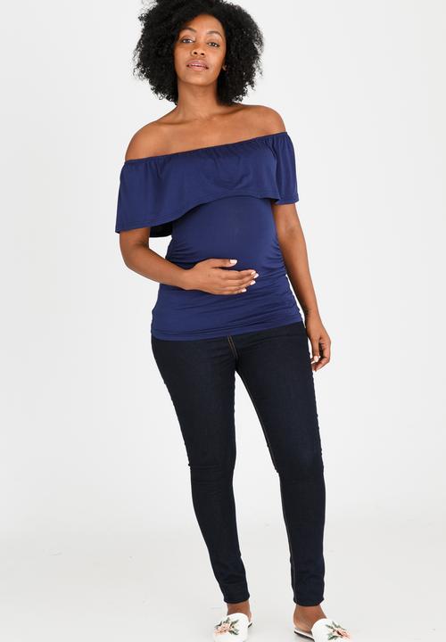 edit Maternity - Off-Shoulder Frill Top Navy