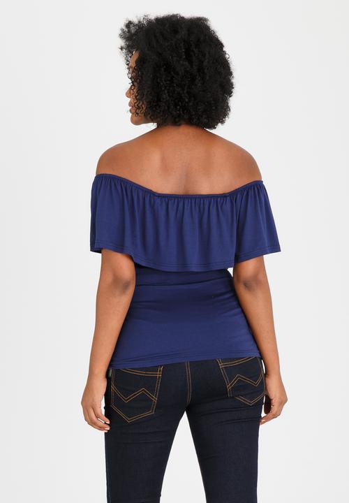 edit Maternity - Off-Shoulder Frill Top Navy