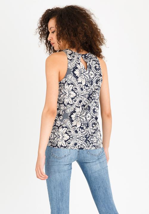 Revenge - Patterned Halter Top Navy