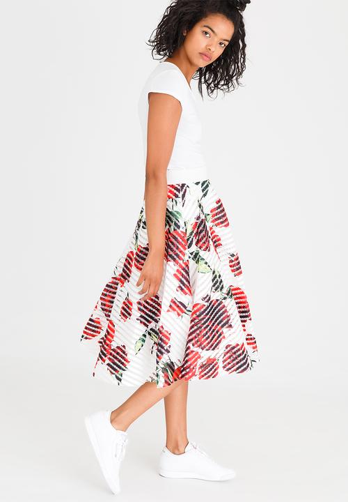 Revenge - Rose Printed A-line Skirt White