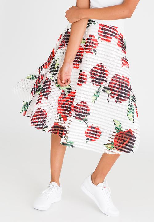 Revenge - Rose Printed A-line Skirt White