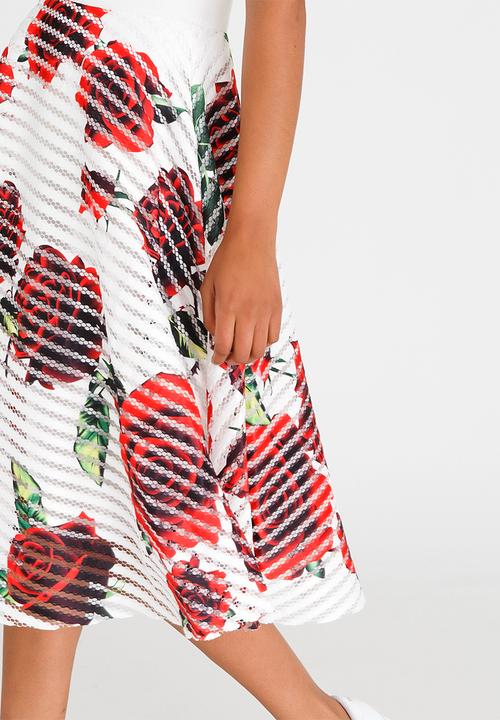 Revenge - Rose Printed A-line Skirt White