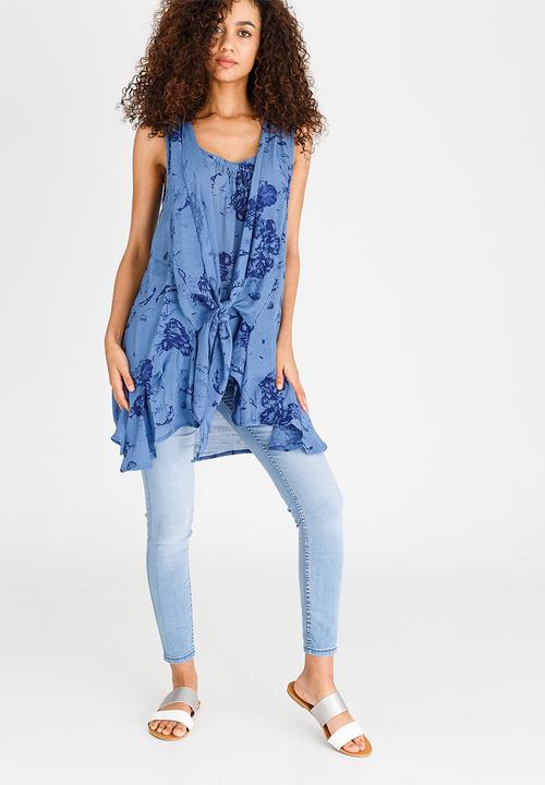 Revenge - Patterned Dip Hem Tunic Blue