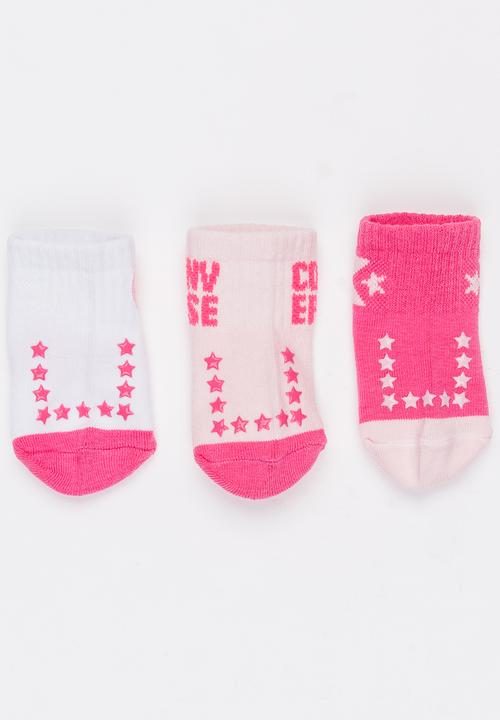 Converse - 3 pack Infant Logo pack gripper socks Mid Pink