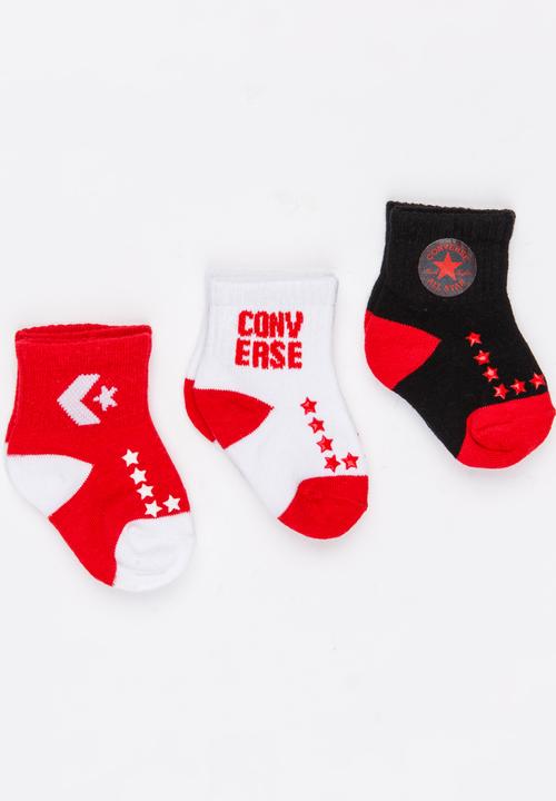 Converse - 3 pack Infant Logo pack gripper socks Red