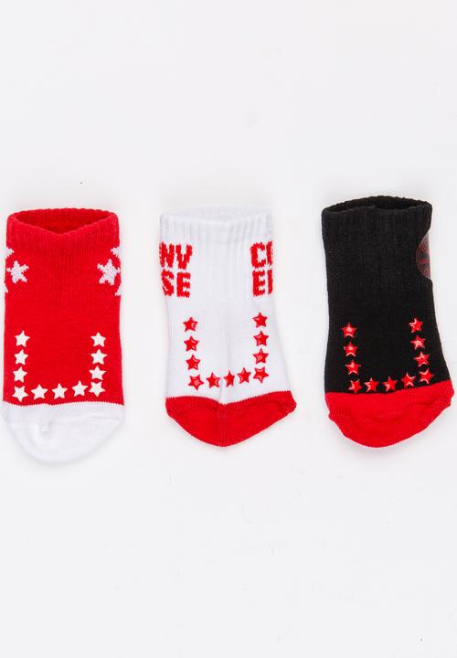 Converse - 3 pack Infant Logo pack gripper socks Red