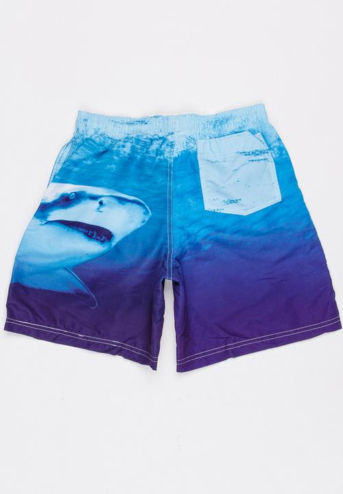 Pop Candy - Shark Print Swim Shorts Blue