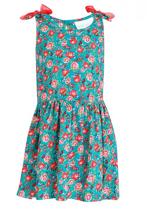 See-Saw - Mid Waist Dress with Shoulder Bow Dark Green