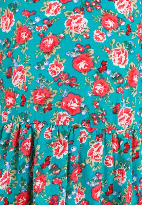 See-Saw - Mid Waist Dress with Shoulder Bow Dark Green