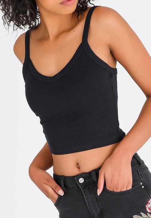 c(inch) - Cropped Ribbed Cami Black