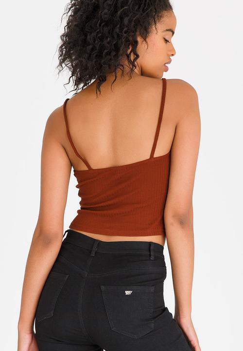 c(inch) - Ribbed Cropped Top Brown