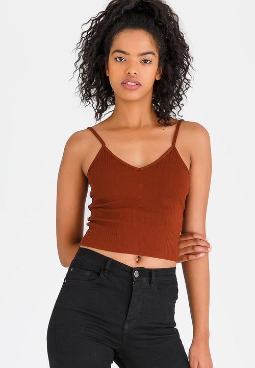c(inch) - Ribbed Cropped Top Brown