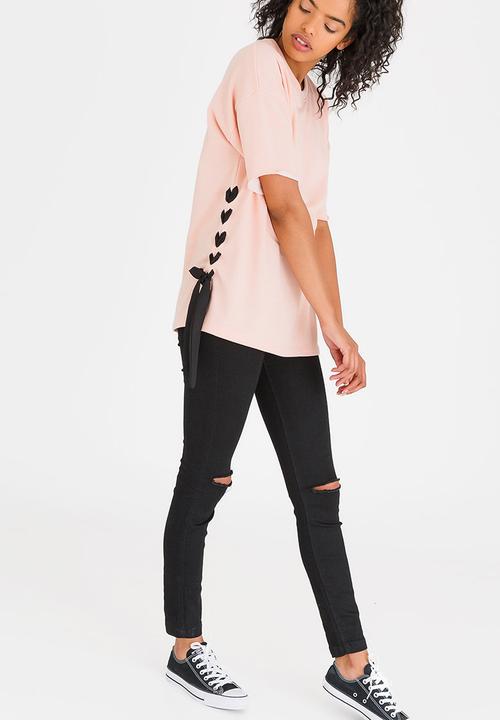c(inch) - Lace-up T-shirt Pale Pink