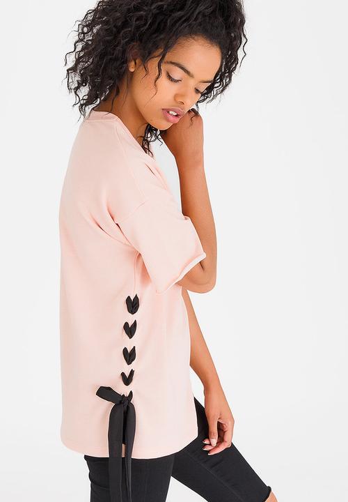 c(inch) - Lace-up T-shirt Pale Pink