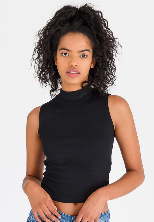 c(inch) - High Neck Ribbed Top Black