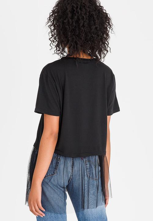 c(inch) - Asymmetrical Mesh Combo T-shirt Black