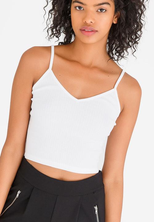 c(inch) - Ribbed Cropped Top White