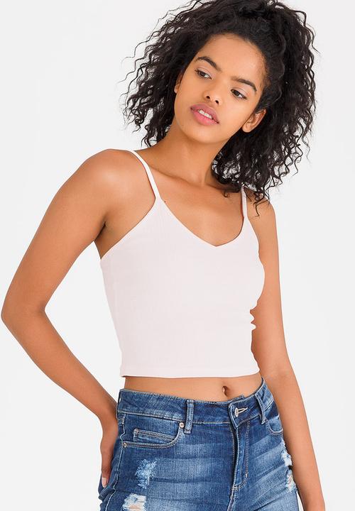 c(inch) - Ribbed Cropped Top Pale Pink