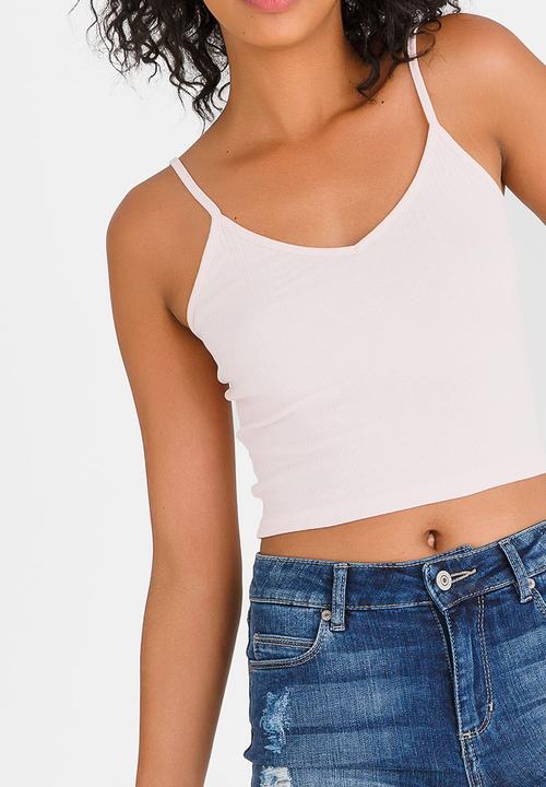c(inch) - Ribbed Cropped Top Pale Pink