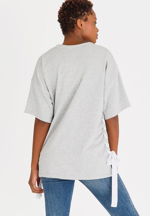 c(inch) - Lace-up T-shirt Pale Grey