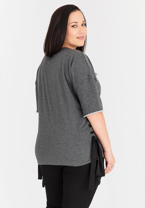 STYLE REPUBLIC PLUS - Lace-up T-shirt Dark Grey