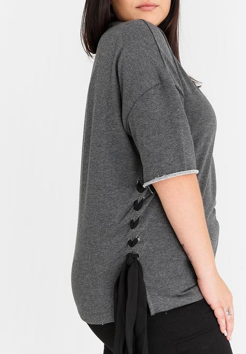 STYLE REPUBLIC PLUS - Lace-up T-shirt Dark Grey