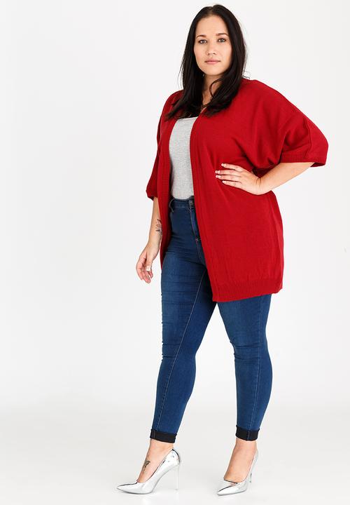 edit Plus - Throw-over Cardi Dark Red