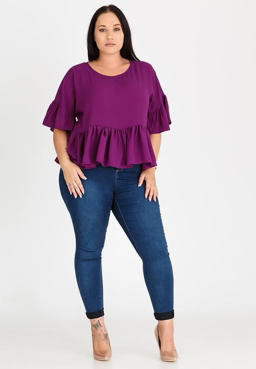 STYLE REPUBLIC PLUS - Volume Peplum Blouse Dark Purple