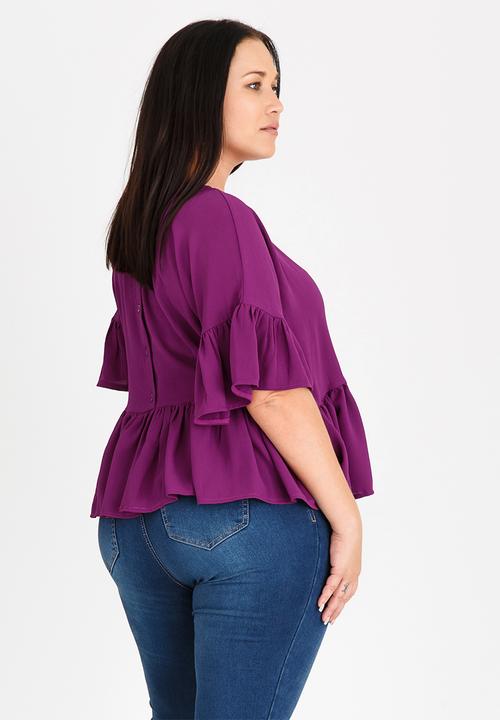 STYLE REPUBLIC PLUS - Volume Peplum Blouse Dark Purple