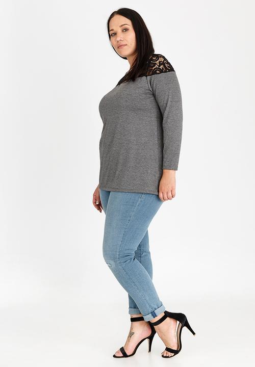 STYLE REPUBLIC PLUS - Lace Inset T-shirt Dark Grey