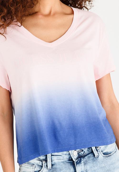 GUESS - Guess Deep V Easy Logo Tee Pale Purple