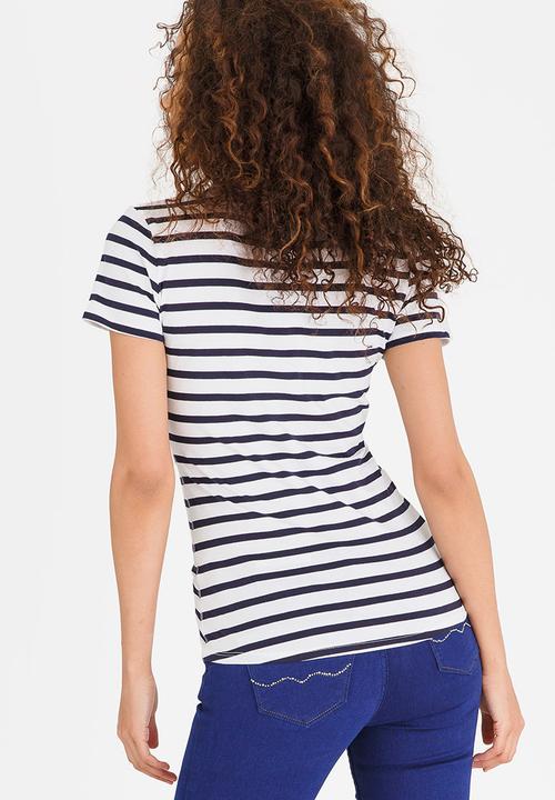 SISSY BOY - Demi One Up Tee with Lace Detail Navy & White