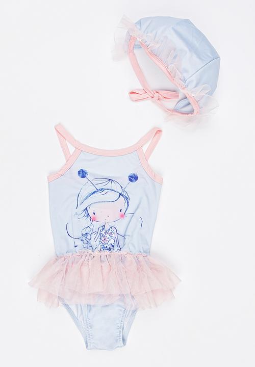 Pop Candy - Printed Fairy Full Piece Swimsuit Pale Blue