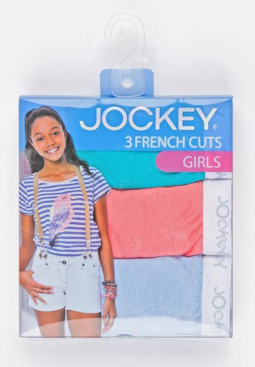 Jockey - 3 PK Girls Plain French Cut Multi-colour