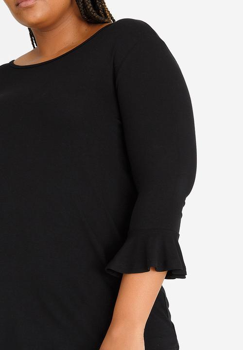 edit Plus - 3/4 Sleeve Frill T-Shirt Black