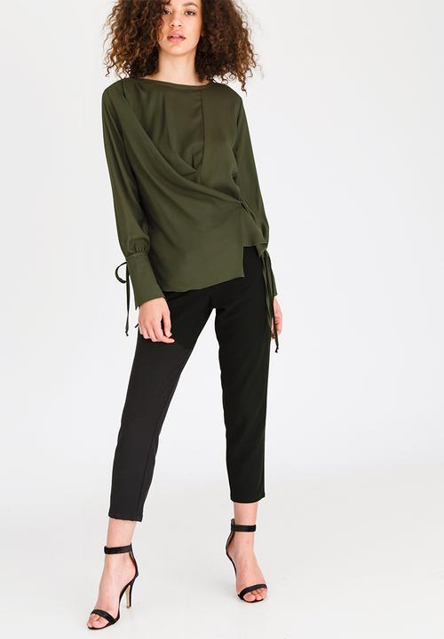 edit - Long-sleeve Wrap-over Blouse Khaki Green