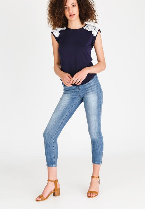 edit - Lace Trim Tee Navy