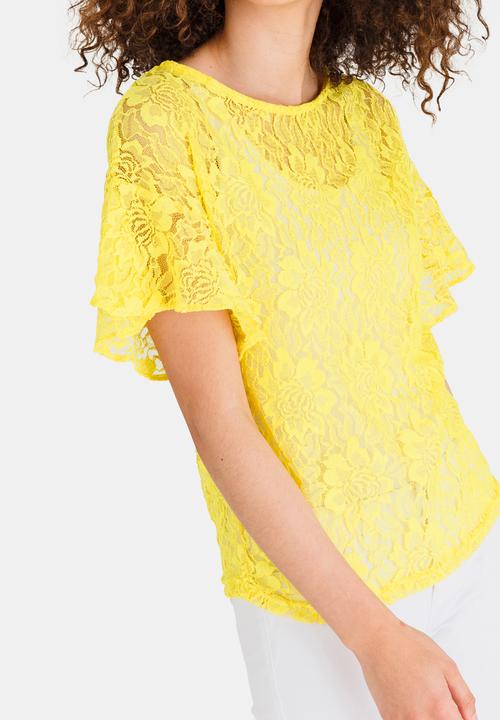 edit - Boxy Shape Bell Sleeve Lace Top Yellow