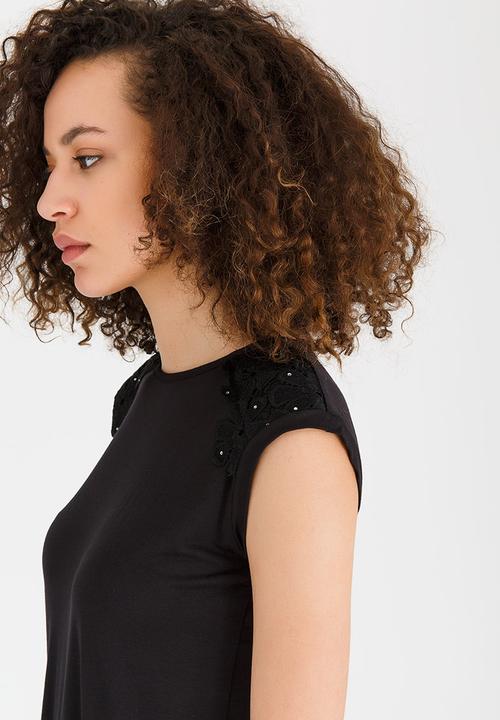 edit - Lace Trim Tee Black