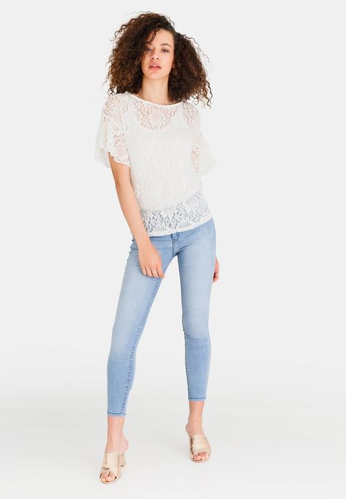 edit - Boxy Shape Bell Sleeve Lace Top White